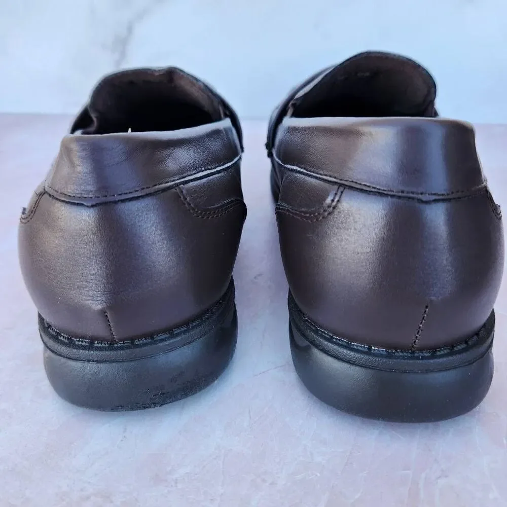 Dr.Scholls men's size 12 gel cushion slip on woven braid shoes 42V 6B brown